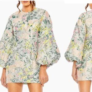 Mac Duggal Floral Brocade Puff-Sleeve Minidress Sz 4 NWT